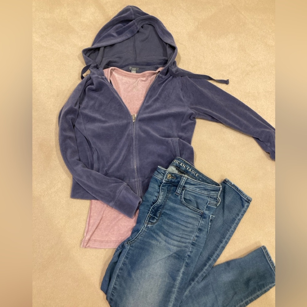Cropped velour zip up hoodie jacket